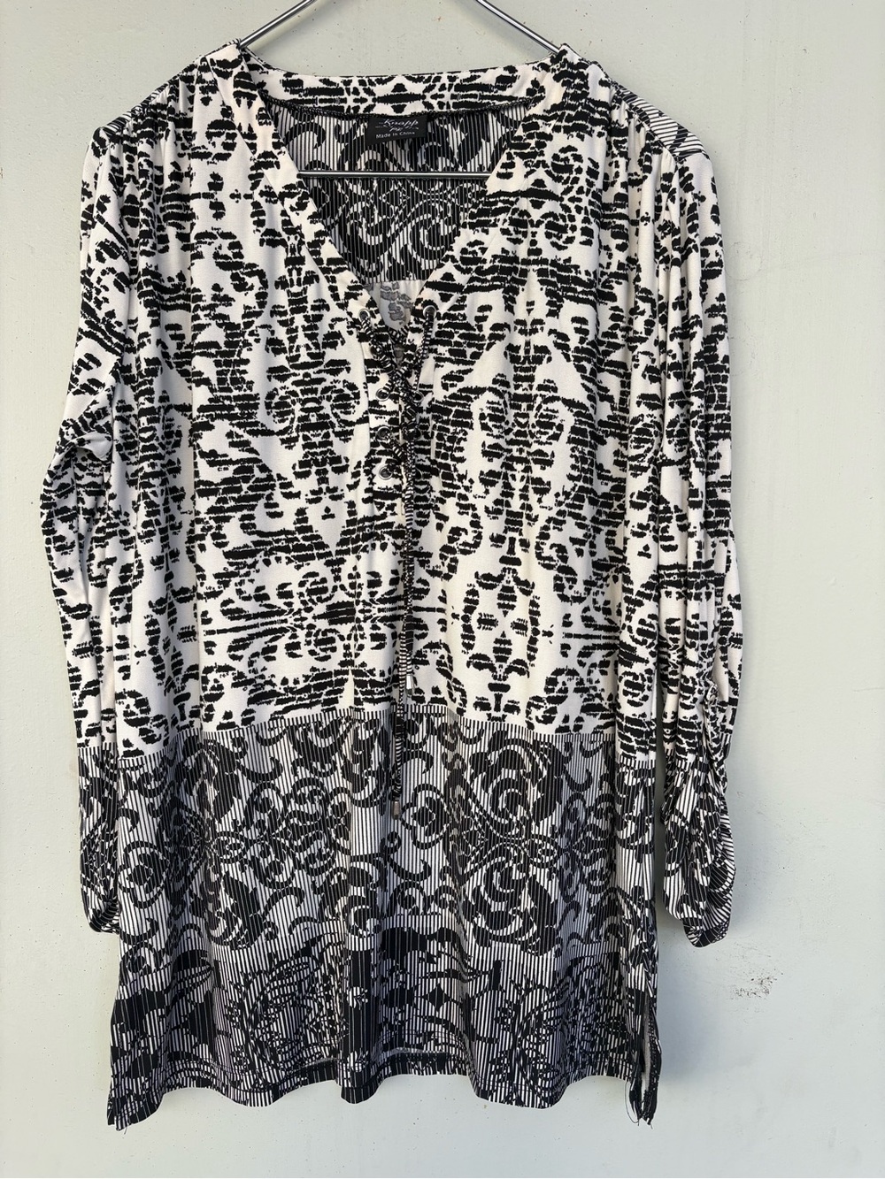 Knapp Studio Black & White Lace-Up V-Neck Tunic Top size PL